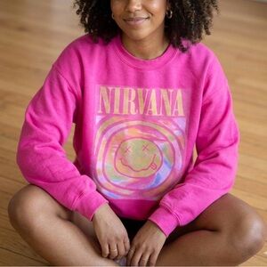 Gildan Hot Pink Nirvana Graphic Crewneck Sweatshirt